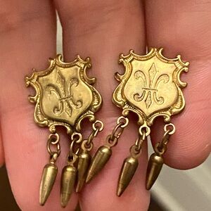 Vintage MCM Screw back Fleur-de-lis Crest Dangling Earrings